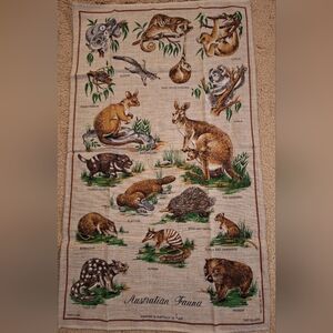 Vintage Australian Wildlife Print Tea Towel - Kangaroon Pure Linen